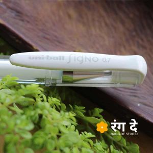 Uniball Signo - UM 100 - Creamy White Fine Waterproof Pens Buy online from Rang De Studio, Best used for calligraphy, lettering, sketching, illustrations.